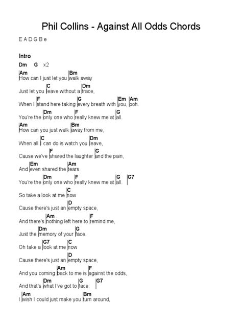 AGAINST ALL ODDS CHORDS by Phil Collins @ Ultimate .